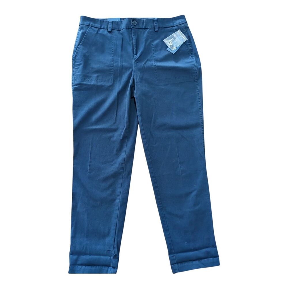 Crown & Ivy Cropped Pants Navy Blue Casual Mid Rise Womens SZ 10 Minimalist NWT